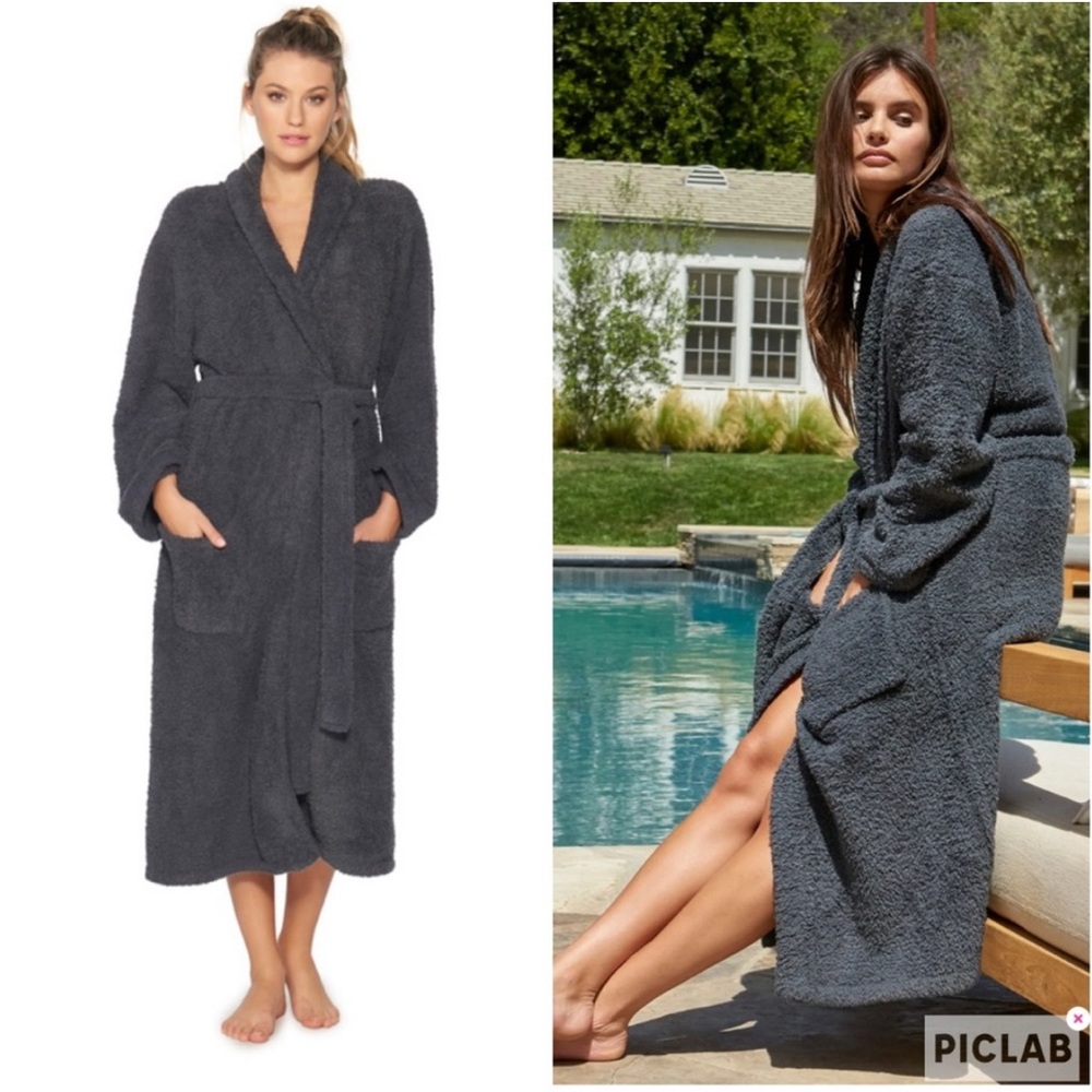 NEW LuxChic BAREFOOT DREAMS Ultra Comfort Long Spa Gray Robe SZ 2/Med